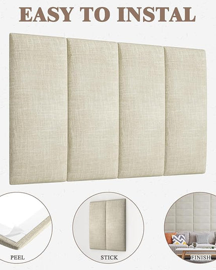 Twin Full Headboard, Wall Mounted Peel and Stick Headboard, Upholstered Tufted Bed Headboard for Twin Size Bed, Floating Dorm Bedroom Tall Headboard Soundproof Wall Panels (6 Panels, 10"x24") - LeafyLoom