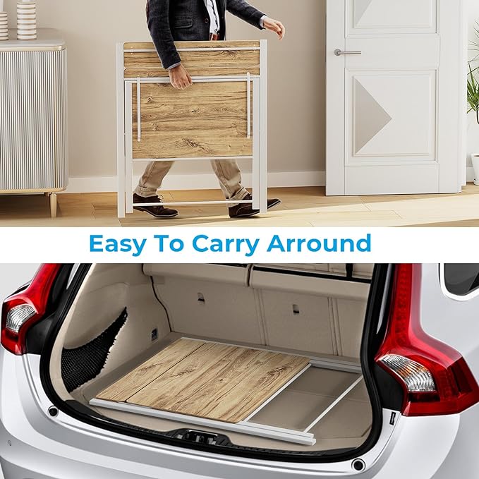 GreenForest Folding Desk No Assembly Required Small Size, 2-Tier Foldable Computer Desk with Shelf for Home Office, Space Saving Portable Laptop Study Foldable Table for Small Spaces, Oak - LeafyLoom