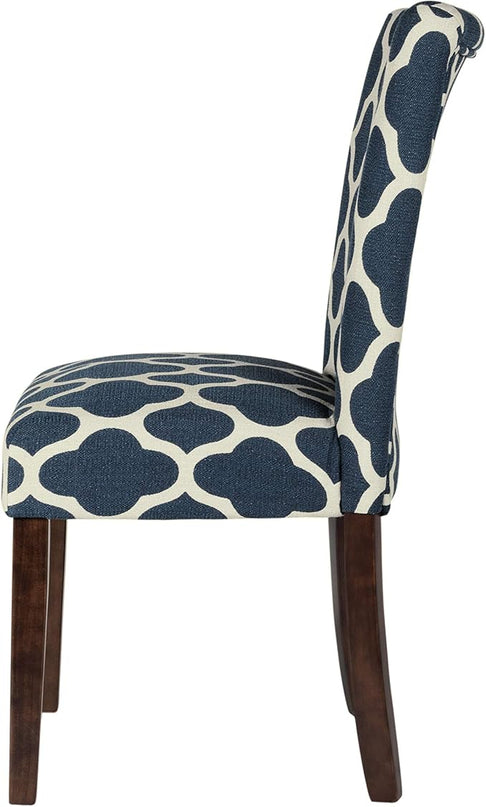 HomePop Parsons Classic Upholstered Accent Dining Chair, Set of 2, Navy and Cream Geometric - LeafyLoom