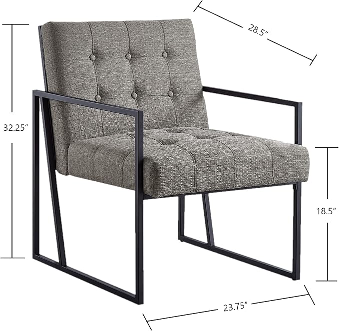 24KF Mid-Century Granite Linen Button Tufted Accent Chair with Metal Stand, Decorative Furniture Chairs for Living Room Bedroom - Granite - LeafyLoom