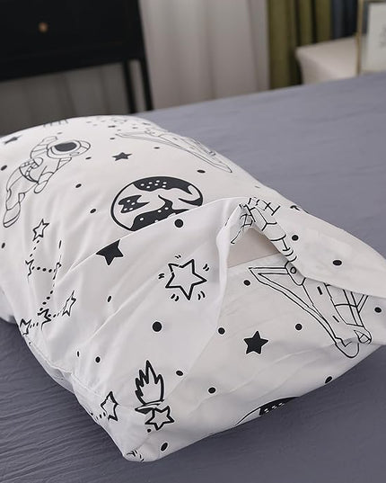 MAG 3Pcs Out Space Bedding Comforter Set, White Galaxy Comforter Set,for Toddlers Kids,Boys Teens and Girls,Super Soft Microfiber (1 Comforter + 2 Pillowcases) (Space, Queen) - LeafyLoom