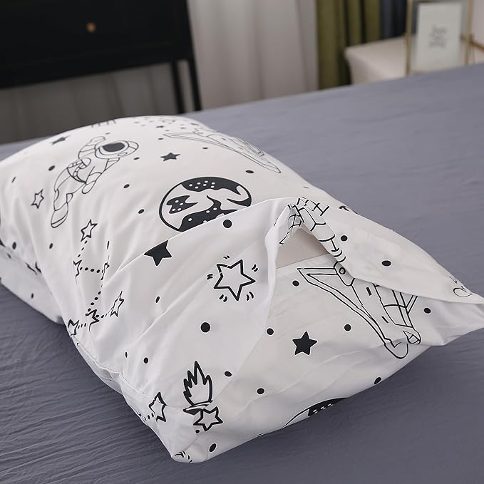 MAG 3Pcs Out Space Bedding Comforter Set, White Galaxy Comforter Set,for Toddlers Kids,Boys Teens and Girls,Super Soft Microfiber (1 Comforter + 2 Pillowcases) (Space, Full) - LeafyLoom