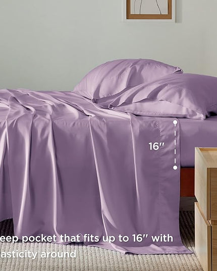Bedsure California King Sheet Sets, Cooling Sheets, Rayon Derived from Bamboo, Deep Pocket Up to 16", Breathable & Soft Bed Sheets, Hotel Luxury Silky Bedding Sheets & Pillowcases, Lilac - LeafyLoom