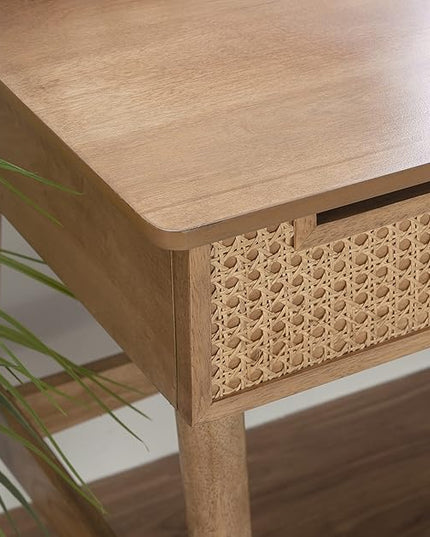 Linon Natural Dutton Wood and Rattan Desk - LeafyLoom
