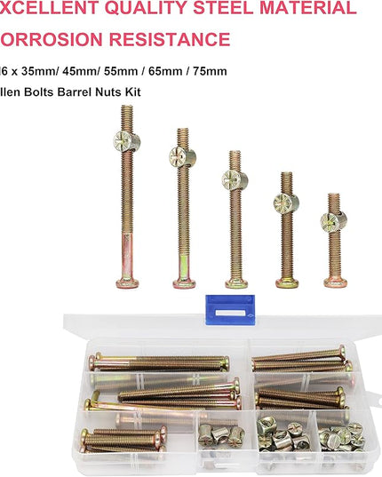 Simmons Crib Parts Hardware Replacement Kit, cSeao 25-Set Hex Socket Cap Bolts Barrel Nuts Assortment Kit for Bunk Beds Cot Chairs Furniture Assembling, M6x35mm/ 45mm/ 55mm/ 65mm/ 75mm - LeafyLoom