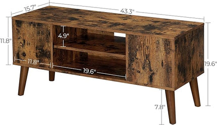 VASAGLE Retro TV Stand for Televisions up to 42 Inches, Mid-Century Modern Entertainment Center, 43.4”, Rustic Brown - LeafyLoom