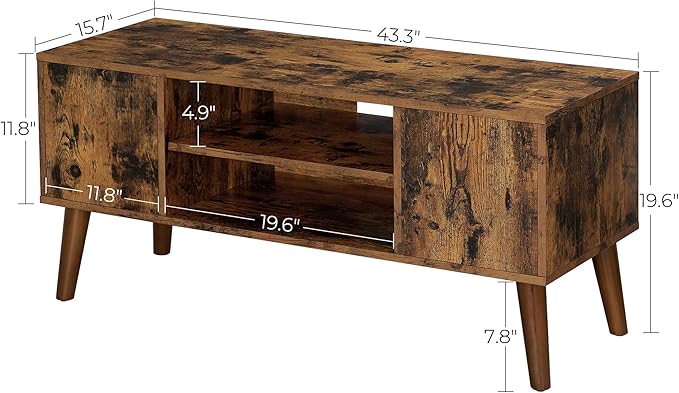 VASAGLE Retro TV Stand for Televisions up to 42 Inches, Mid-Century Modern Entertainment Center, 43.4”, Rustic Brown - LeafyLoom