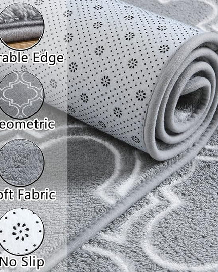 Chicrug Shag Geometric Modern Area Rug for Bedroom, 4x6 Feet Memory Foam Indoor Carpet, Fluffy Rug for Living Room Bedside Room Decor for Family Girls Kids Nursery Play Mat, Grey/White - LeafyLoom