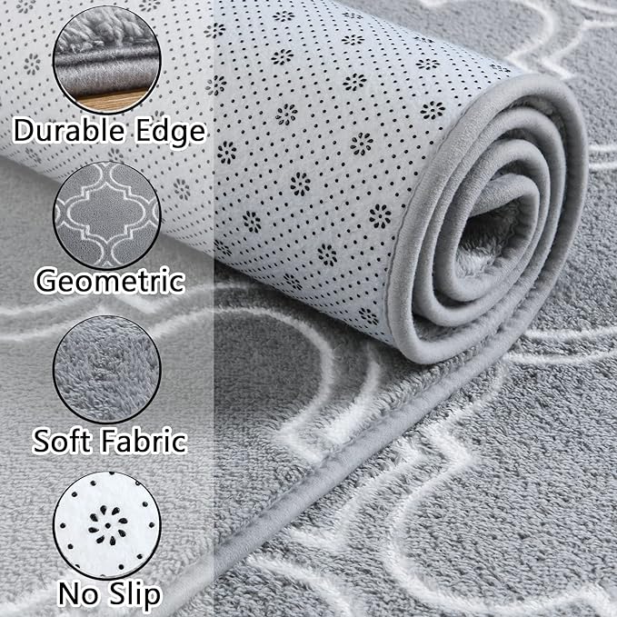 Chicrug Shag Geometric Modern Area Rug for Bedroom, 4x6 Feet Memory Foam Indoor Carpet, Fluffy Rug for Living Room Bedside Room Decor for Family Girls Kids Nursery Play Mat, Grey/White - LeafyLoom