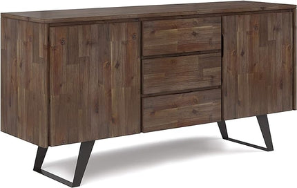 SIMPLIHOME Lowry SOLID ACACIA WOOD and Metal 60 Inch Wide Rectangle Modern Industrial Sideboard Buffet in Rustic Natural Aged Brown, For the Dining Room and Kitchen - LeafyLoom