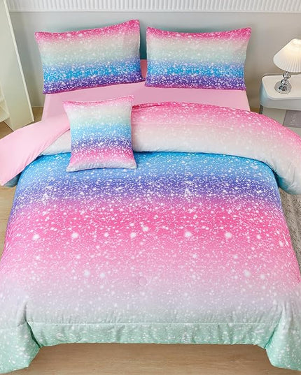 PERFEMET Rainbow Queen Comforter Set with Sheets, 6 Pieces Blue Green Bedding Sets for Girls, Tie Dye Ombre Bed Set for Bedroom Decoration, Lightweight All Season Bed in A Bag - LeafyLoom