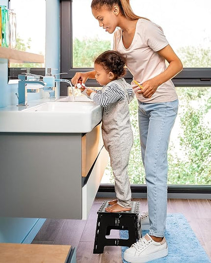 Delxo 9 Inch Folding Step Stool in Black,1 Pack Premium Heavy Duty Foldable Stool for Kids,Portable Collapsible Plastic Step Stool,Non Slip Folding Stools for Kitchen Bathroom Bedroom - LeafyLoom