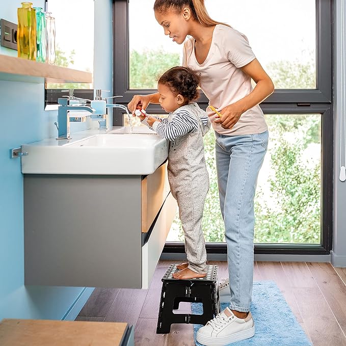 Delxo 9 Inch Folding Step Stool in Black,1 Pack Premium Heavy Duty Foldable Stool for Kids,Portable Collapsible Plastic Step Stool,Non Slip Folding Stools for Kitchen Bathroom Bedroom - LeafyLoom