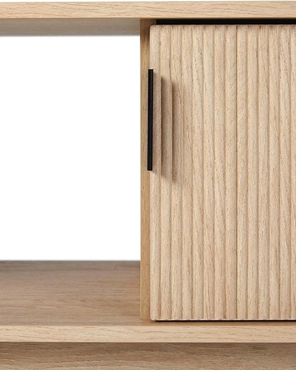Walker Edison Walton Modern Fluted-Door Low Stand for TVs up to 65 Inches, 58 Inch, Coastal Oak - LeafyLoom