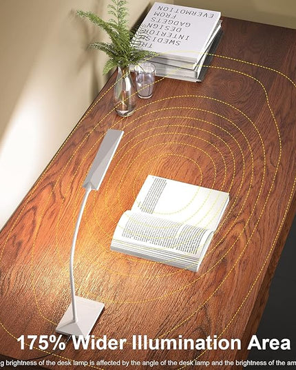 LED Desk Lamp Eye-Caring Table Lamps with USB Charging Port,7 Brightness Levels & 5 Color Modes,Touch Control and Memory Function, Flexible Gooseneck Reading Lamp for Home Office, White - LeafyLoom