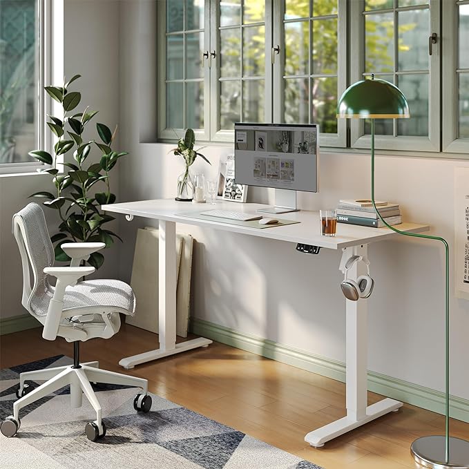 Electric Standing Desk, 48 x 24 Inches Height Adjustable Desk, Sit Stand up Desk for Work Office Home, Ergonomic Rising Computer Table with Memory Preset, White - LeafyLoom