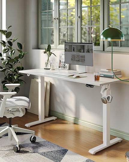 Electric Standing Desk, 55 x 24 Inches Height Adjustable Desk, Sit Stand up Desk for Work Office Home, Ergonomic Rising Computer Table with Memory Preset, White - LeafyLoom