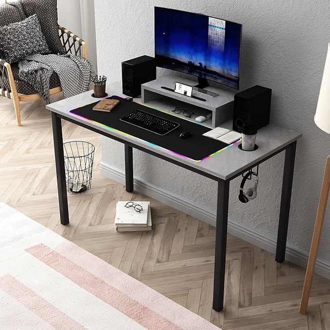Need Gaming Desk- 47" All-in-one Gamer Computer Table with Headphone Hook/Cup Holder, Professional Game PC Workstation, AC14-12060LBPRO-ND - LeafyLoom
