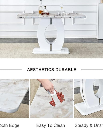 NicBex 63Inch Rectangular Dining Table,Minimalist Kitchen Table with Marble Patterned Tabletop for 6 to 8,Writing Table Desk,Large Dining Room Table for Kitchen,Meeting Room and Living Room,White - LeafyLoom