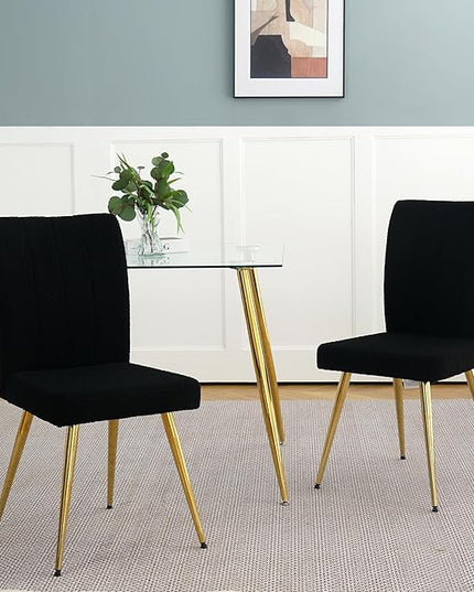 Modern Dining Chairs Set of 4, Side Dining Room Chairs with Gold Plated Metal Legs, Kitchen Chairs with Fabric Accent, Upholstered Chairs for Dining Room, Kitchen, Living Room, Black - LeafyLoom