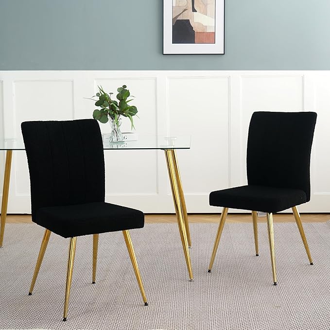 Modern Dining Chairs Set of 4, Side Dining Room Chairs with Gold Plated Metal Legs, Kitchen Chairs with Fabric Accent, Upholstered Chairs for Dining Room, Kitchen, Living Room, Black - LeafyLoom