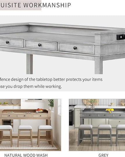 Retro Upholstered Stools, Multifunctional 3 Drawers, Easy Assembly and Clean, Room, Kitchen, Bar, Gray, 4 Piece Dining Table Set - LeafyLoom