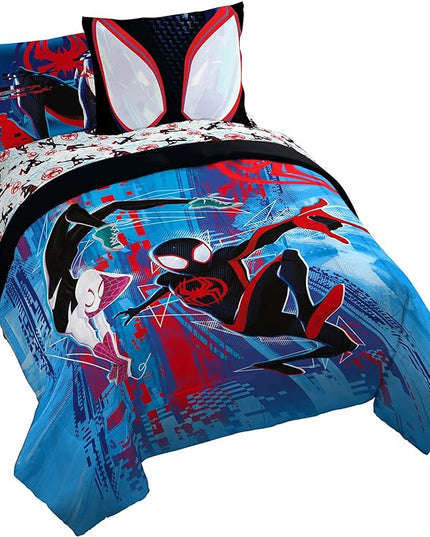 Marvel Spiderman Across The Spider-Verse Glitch 7 Piece Queen Size Bed Set - includes Comforter & Sheet Set Bedding - Super Soft Fade Resistant Microfiber (Official Product) - LeafyLoom