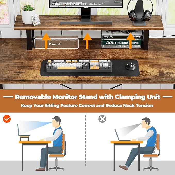 Homieasy L Shaped Desk with Drawers & Power Outlets, Reversible Computer Desk with LED Light and Monitor Stand, 50 Inch Home Office Gaming Work Study Desk with 4 Storage Drawers, Rustic Brown - LeafyLoom