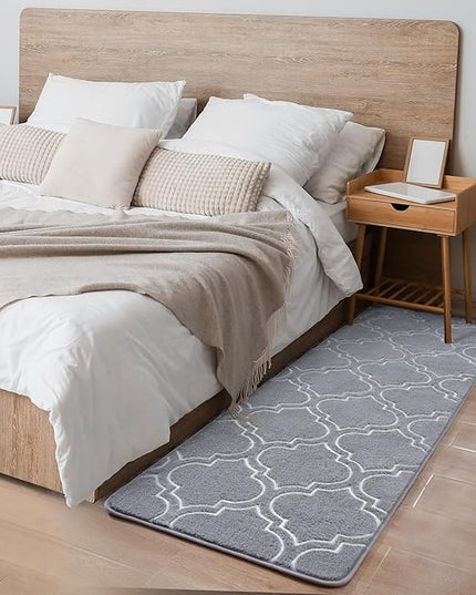 Chicrug Shag Geometric Modern Runner Rug for Bedroom, 2x6 Feet Memory Foam Indoor Hallway Runner Carpet, Fluffy Rug for Living Room Bedside Room Decor for Family, Grey/White - LeafyLoom