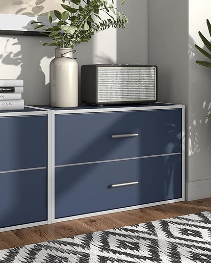 Apexa 2-Drawer Wooden Stackable Storage Drawers, Small Food Pantry Cabinet, Cajonera De Madera, Underbed Drawer Dorm Teen Room Decor & Bedroom, Home Office, Kitchen, Steel Blue - LeafyLoom