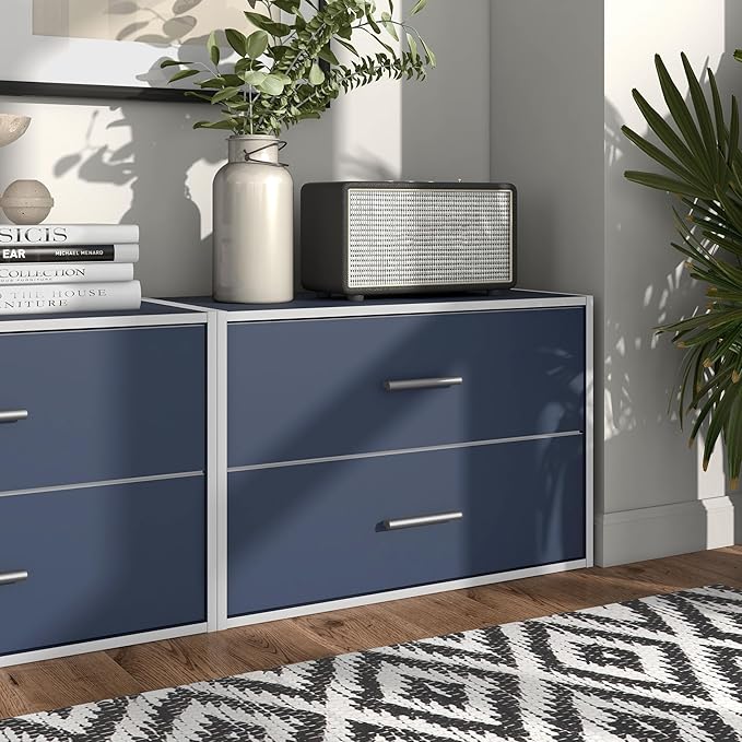 Apexa 2-Drawer Wooden Stackable Storage Drawers, Small Food Pantry Cabinet, Cajonera De Madera, Underbed Drawer Dorm Teen Room Decor & Bedroom, Home Office, Kitchen, Steel Blue - LeafyLoom