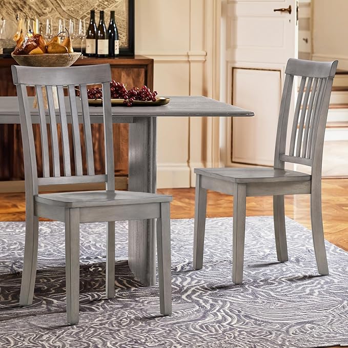 COLAMY Wooden Dining Chairs Set of 2, Spindle High Back Windsor Kitchen Side Chair, Farmhouse Dining Chairs for Kitchen and Dining Room, Light Grey - LeafyLoom