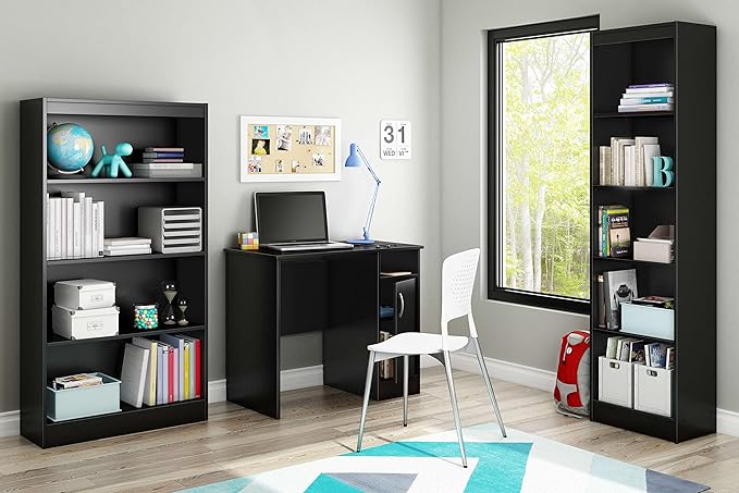 South Shore Axess 5-Shelf Narrow Bookcase, Pure Black, 7270758 - LeafyLoom