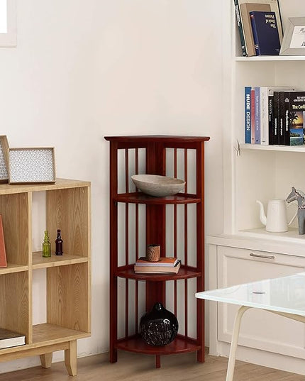 Casual Home 100% Solid Wood Bookcase Freestanding Corner Shelf Display Stand Storage for Home Office, Bedroom, Living Room, 38.75"H, Truffle Brown - LeafyLoom