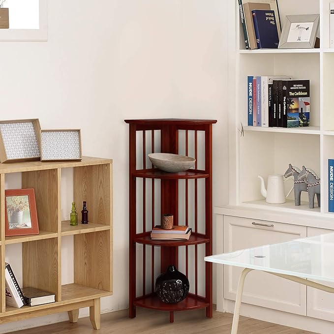 Casual Home 100% Solid Wood Bookcase Freestanding Corner Shelf Display Stand Storage for Home Office, Bedroom, Living Room, 38.75"H, Truffle Brown - LeafyLoom