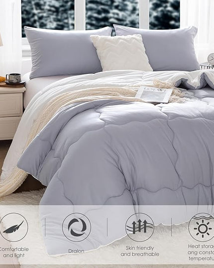 COTTEBED Ultra-Soft Reversible Warm Comforter Set Twin Sized, Winter Milk Cup Grey White Breathable Bedding Down Alternative Comforter for Boy Kids Girl School College Dorm Christmas, Twin/TwinXL - LeafyLoom