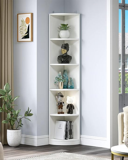 YITAHOME 5-Tier Corner Shelf, 70.8" Tall Modern Free Standing Corner Bookshelf, 5 Shelf Display Corner Bookcase and Bookshelves,Wooden Open Storage Book Shelves for Living Room, Home Office, White - LeafyLoom