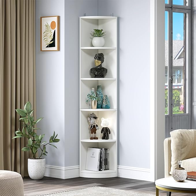 YITAHOME 5-Tier Corner Shelf, 70.8" Tall Modern Free Standing Corner Bookshelf, 5 Shelf Display Corner Bookcase and Bookshelves,Wooden Open Storage Book Shelves for Living Room, Home Office, White - LeafyLoom