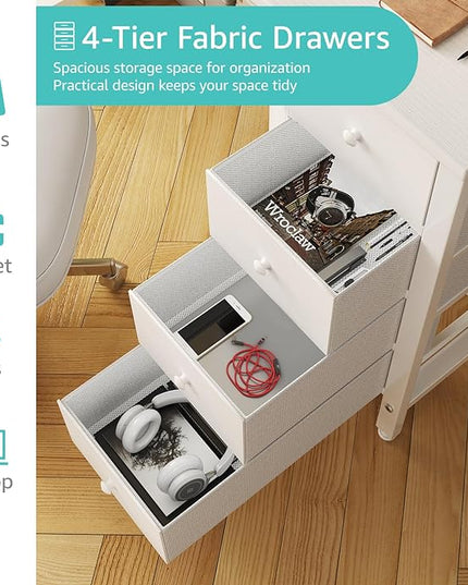 Lufeiya White Computer Desk with Drawers - 47 Inch Study Work Writing Desk for Home Office Bedroom, Simple Modern Cute PC Desks with Fabric Drawer, White - LeafyLoom