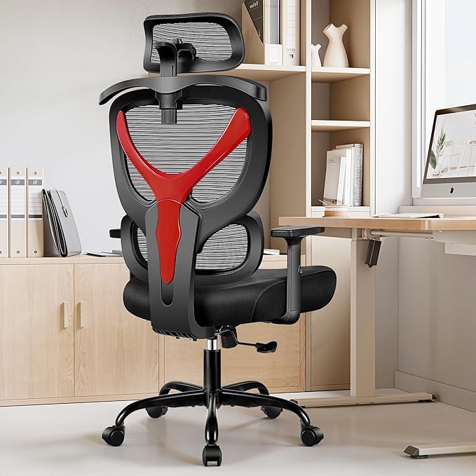 Office Chair Ergonomic Desk Chair Comfy Computer Chair, Big and Tall Home Office Chair with Back Support, Mesh Office Chair High Back Gaming Chair with Adjustable Armrest (Red) - LeafyLoom