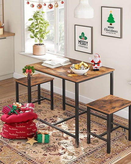 HOOBRO 3-Piece Industrial Dining Table Set, Space Saving Dinette for Kitchen, Dining Room, Small Space, Breakfast Nook, Living Room, Party, Rustic Brown and Black BF75CZ01G1 - LeafyLoom