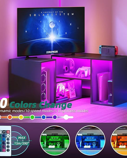 YITAHOME 42" Deformable TV Stand w/LED Strip, Modern Entertainment Center for 70/65/60/55/50/45 inch TVs, Gaming TV Consoles 2 Pieces Media Console Cabinet for Living Room, Black - LeafyLoom