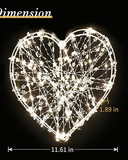 Valentines Table Lamp Battery Operated with timer functions Heart Shaped Twining Iron Wire Light Home Decor for Birthday Valentine's Gift Living Room Romantic Festival Decoration - LeafyLoom