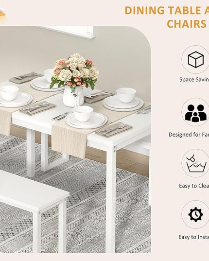 SDHYL Dining Table Set, 45in Dining Table Sets with 2 Benches, Dining Room Table Set for 3, Small Rectangular Wood Dining Table with 2 Bench Chairs/3 Piece Set for Home, Kitchen, Dining Room, White - LeafyLoom