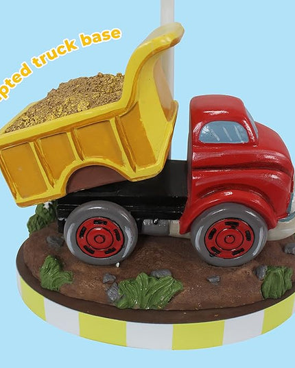 Fantasy Fields Kids Small Table Lamp, Truck Lamp, Car Lamp for Boys Room with Construction Truck Base & Helicopter Printed Shade, Transportation Themed - LeafyLoom