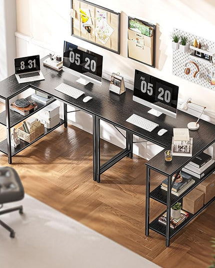 L Shaped Desk, 39 Inches Computer Desk with Reversible Storage Shelves, Gaming Desk, Corner Desk Home Office Desks, Writing Desk Study Desk with Metal Frame, Black - LeafyLoom