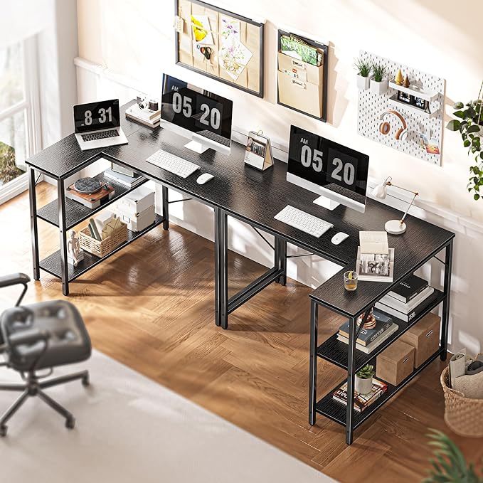 L Shaped Desk, 39 Inches Computer Desk with Reversible Storage Shelves, Gaming Desk, Corner Desk Home Office Desks, Writing Desk Study Desk with Metal Frame, Black - LeafyLoom