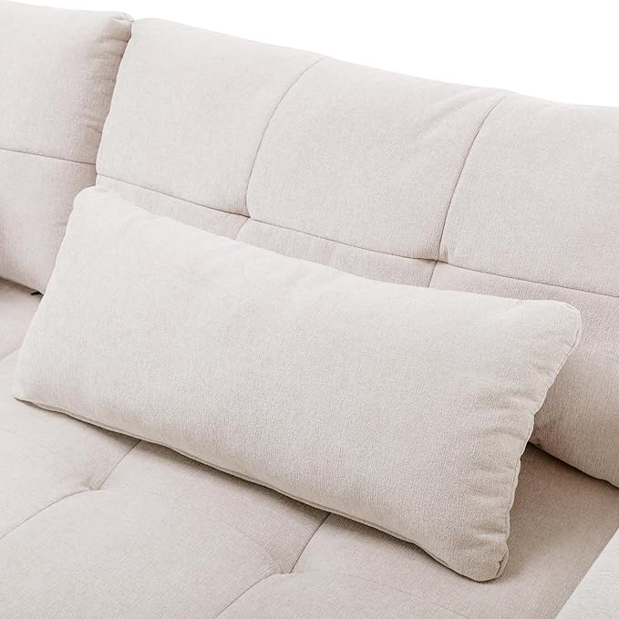 Comfy Cloud Couches for Living Room 113.3" Convertible Sectional Sofa, Beige-c - LeafyLoom