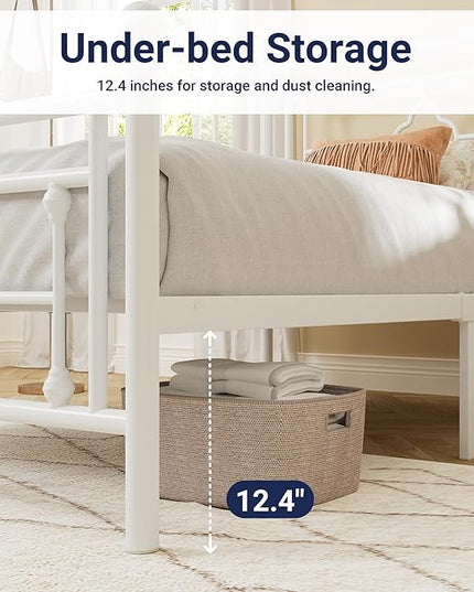 Allewie Twin Size Metal Platform Bed Frame with Victorian Vintage Headboard and Footboard/Mattress Foundation/Under Bed Storage/No Box Spring Needed/Noise-Free/Easy Assembly, White - LeafyLoom