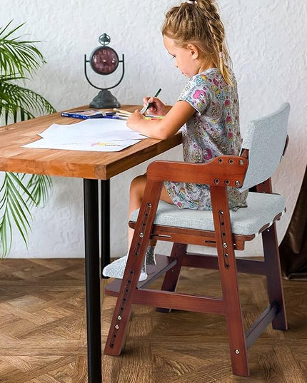 Ezebaby Wooden High Chair for Toddlers to Teens, Adjustable Kids Study Chair with Steps, Kids Dining Chair with Removable Cushion (Nut-Brown) - LeafyLoom